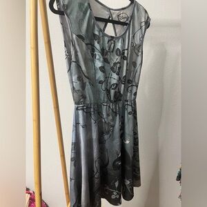 Disney Black and Gray Leaf Pattern Midi Dress